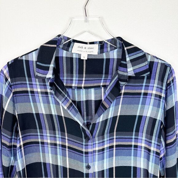 Cloth & Stone Purple Flannel Long Sleeve Pocket Blouse Anthropologie Top S - Picture 2 of 7